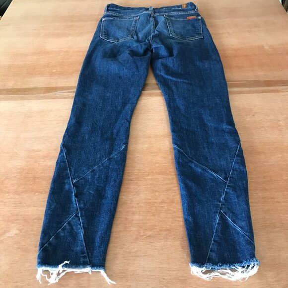 7 For All Mankind High Waist Ankle Skinny Jeans Women 25 Blue Mid Rise Raw Hem - Picture 2 of 14